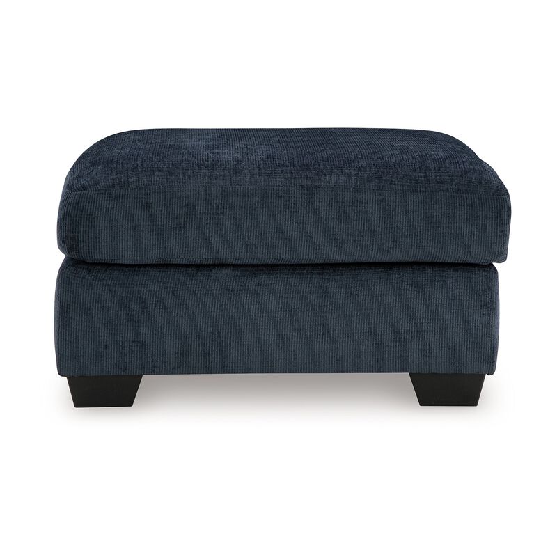 Avie Oversized Ottoman, Faux Wood Details, Navy Blue Polyester 38 Inch - Benzara