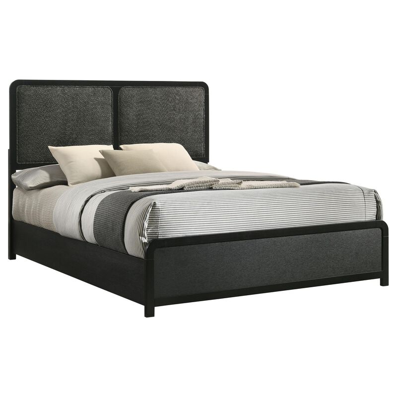 Cavy King Size Bed, Channel Tufted Upholstered Headboard, Black Gray