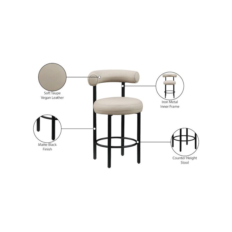 Meridian Furniture Bordeaux Vegan Leather Counter Stool, Set of 2