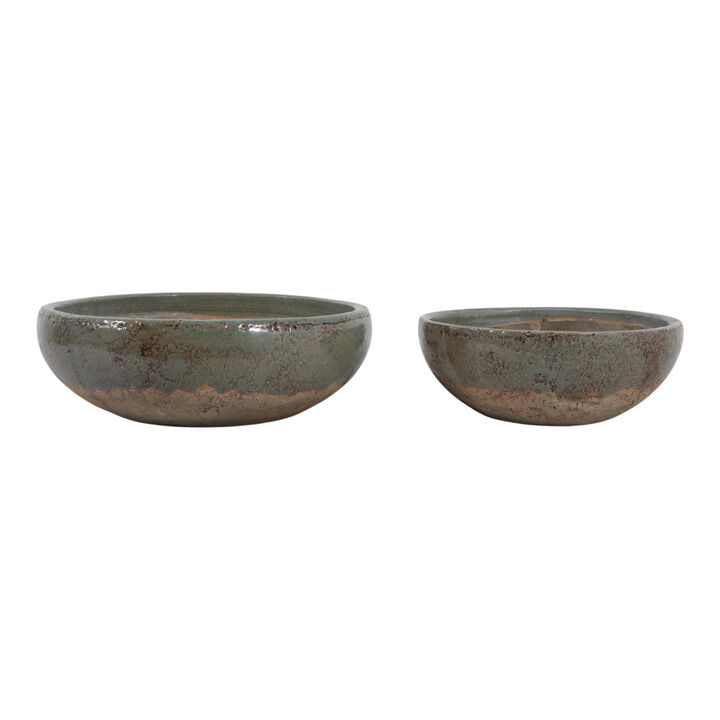 S/2 12/15" Bowls, Green/brown