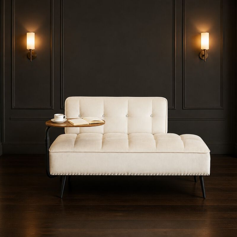 GOODSILO Modern Two-Seater Velvet Sofa with 360&deg; Rotating Side Table, Copper Nailhead Trim for Living Room image number 3