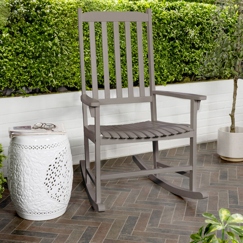 Seagrove Farmhouse Classic Slat-Back Acacia Wood Outdoor Rocking Chair