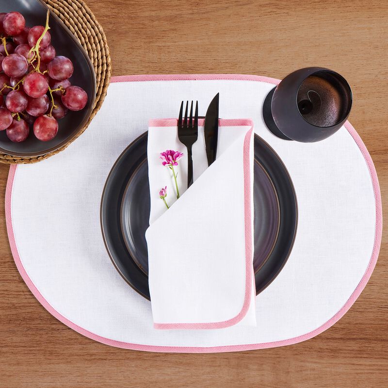 Solino Home Chloe 100% Linen Oval Placemats &ndash; Set of 4, 14 x 19 in, Machine Washable, Holiday and Everyday Dining