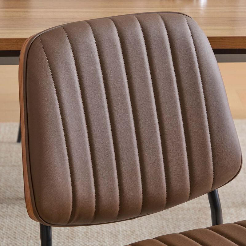 Whisen Set of 2 Mid Century Modern Dining Chairs, Faux Leather Upholstered Seat with Bentwood Back Metal Legs for Kitchen Dining Room image number 8
