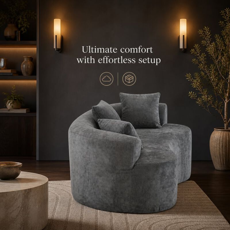 GOODSILO Crescent-Shaped Modular Sofa with Deep Cushions, Low-Back Design, Self-Inflating Foam-Filled Two-Seater image number 4