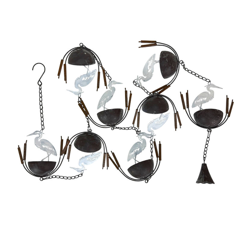Metal Rain Chain 102 in White Heron Bird Rustic Outdoor Gutter Decor Bell image number 3