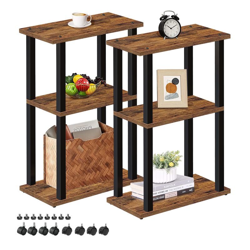 TUTOTAK Small Side Table, Narrow End Table, Bedside Table, Set of 2, Couch Side Table with Wheels for Living Room or Bedroom, Br