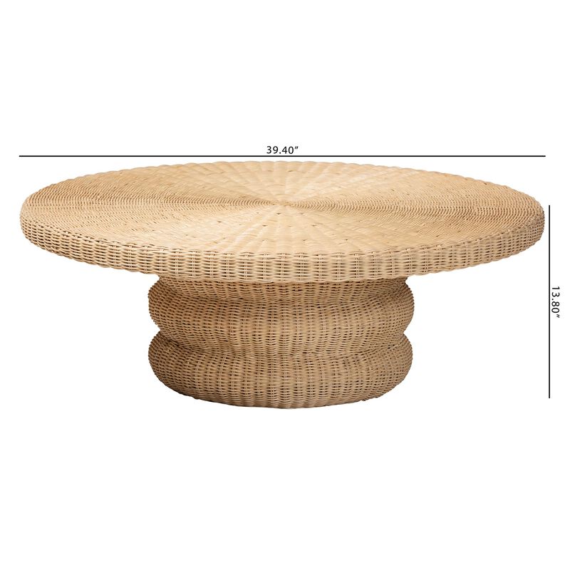bali & pari Silvia Natural Rattan Coffee Table - Handwoven Wicker Accent Cocktail Table with Pedestal Base for Living Room or Sunroom image number 6