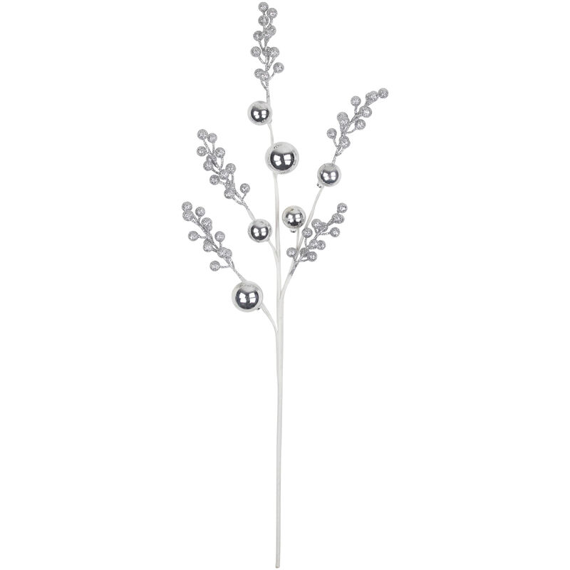 29" Silver Glitter Berries Christmas Spray With Ornaments