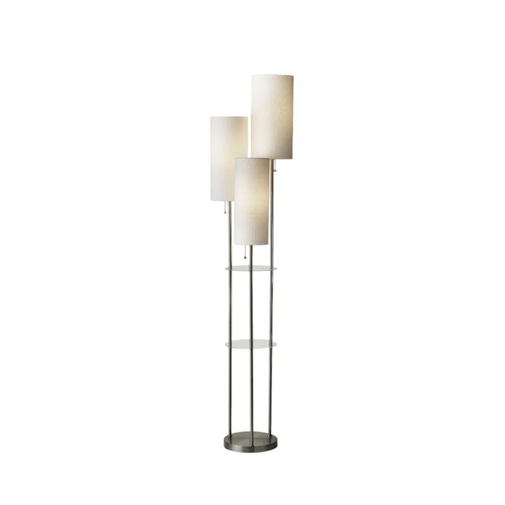 Hivvago 68" Silver Three Light Novelty Floor Lamp With White Linen Cylinder Shade