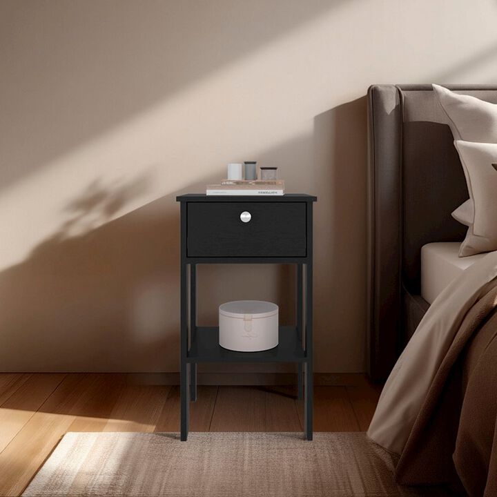 Tuhome Newcastle Nightstand With One Drawer And Open Shelf, Modern Bedside Table, Black