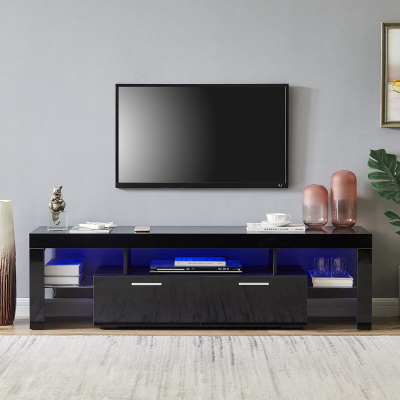 Hivvago Easy Assembly High Glossy Front TV Stand with Storage Drawers and LED Light
