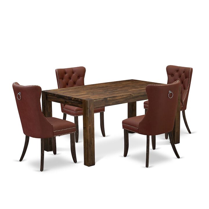 5 Piece Modern Dining Table Set Consists of a Rectangle Rustic Wood Table