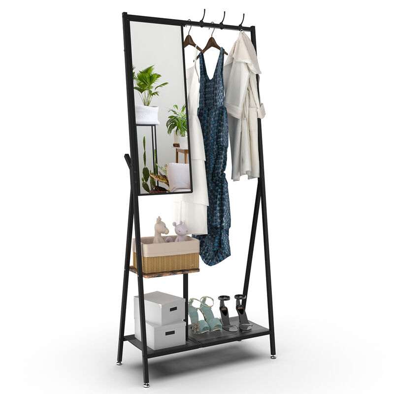 GOODSILO Multifunctional Hall Tree Coat Rack with Integrated Mirror and Shoe Storage, Sturdy Metal Frame Entryway Organizer for Living Room and Bedroom image number 0