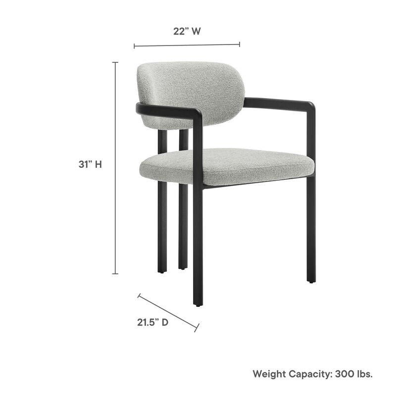 Modway Elio Modern Barrel Dining Chair with Open Back in Black Dove Gray &ndash; Upholstered Fabric Armchair with Metal Frame image number 2