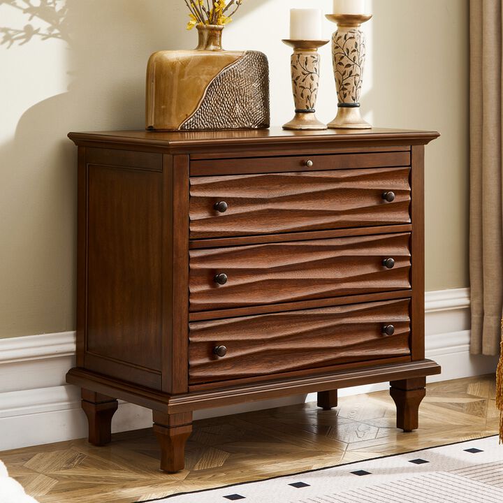 Beprax Built‑in Charging Station Farmhouse 3‑Drawer Nightstand