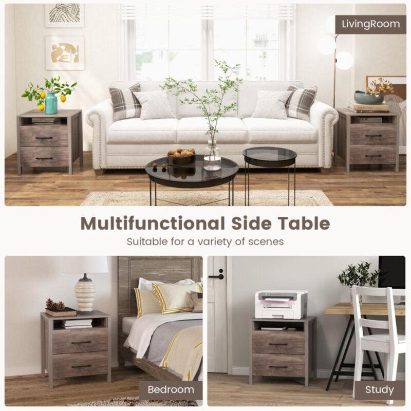 Hivvago Nightstand with 2 Drawers Farmhouse Bed Side Table with Open Storage Shelf