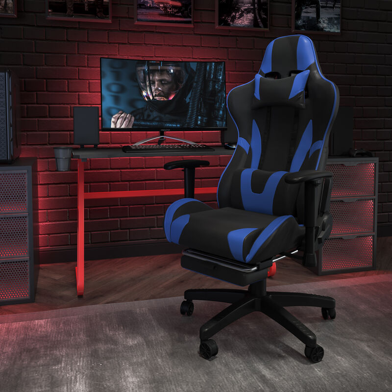 X30 Gaming Chair Racing Office Ergonomic Computer Chair with Fully Reclining Back and Slide-Out Footrest in LeatherSoft