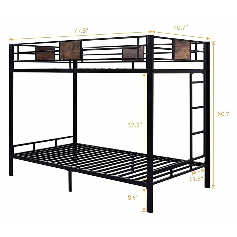 Hivvago Twin over Twin Heavy Duty Metal Bunk Bed in Black with Side Ladder