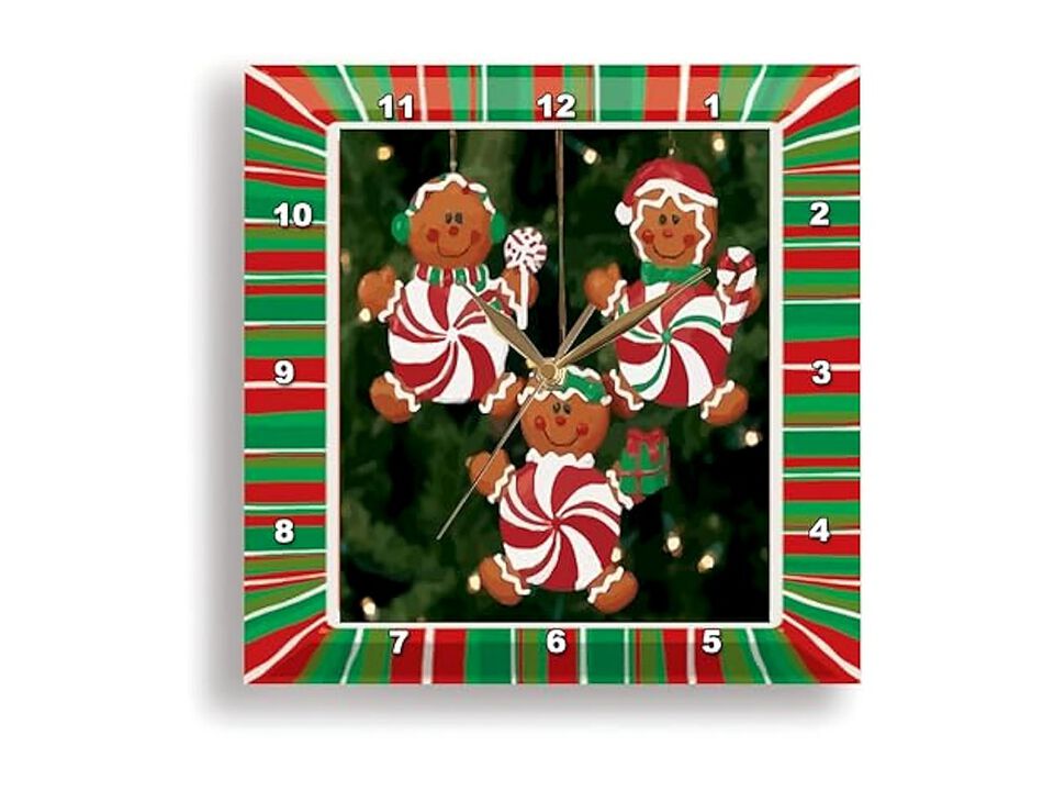 Peppermint Gingerbread Ornaments Designs Wall Clock 13 Inch Silent Home Decor