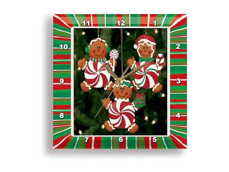 Peppermint Gingerbread Ornaments Designs Wall Clock 13 Inch Silent Home Decor image number 0