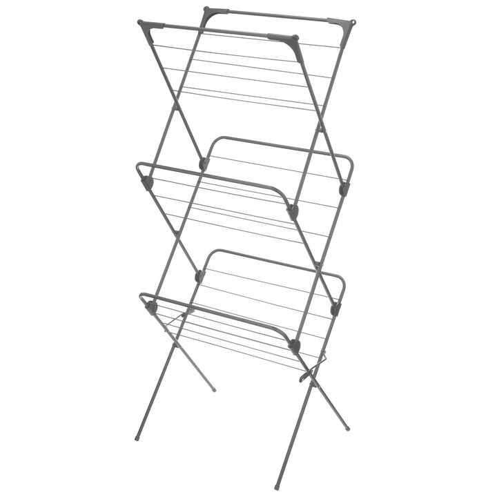 mDesign Tall Metal Foldable Laundry Clothes Drying Rack Stand - White/Gray