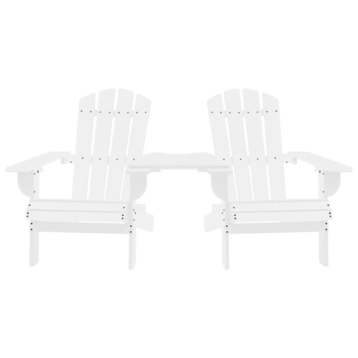 vidaXL White Solid Fir Wood Adirondack Chair with Tea Table: Garden Patio Furniture with Ergonomic Design, Weather Resistant, Easy to Assemble