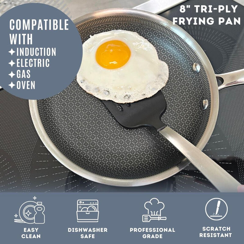 Tri-ply Stainless Steel Diamond Nonstick 8 in. Frying Pan