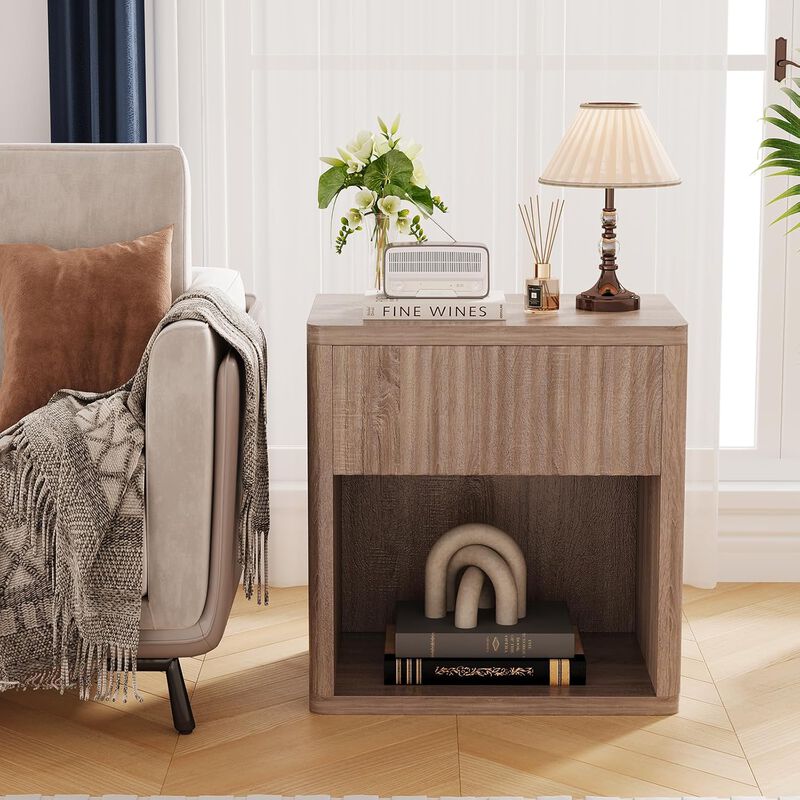 Night Stand Set of 2, Modern Farmhouse Nightstand, Fluted Nightstand with Drawer Storage image number 1