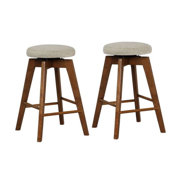 Hivago 2 Pieces 26 Inch Backless Swivel Barstools with Linen Fabric Seat - Beige