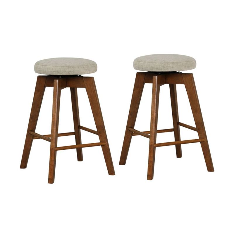 Hivago 2 Pieces 26 Inch Backless Swivel Barstools with Linen Fabric Seat - Beige