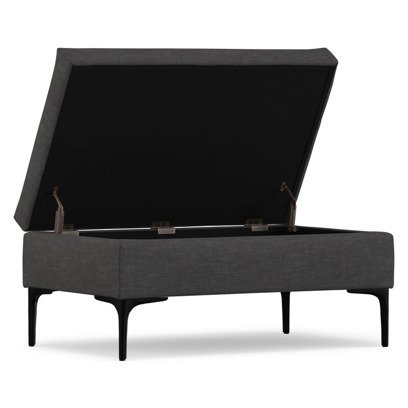 Rebecca 36 inch Wide Mid Century Rectangle Rectangular Coffee Table&nbsp;Storage Ottoman with Lift Up Lid in Slate Grey Polyester linen Look, Assembled image number 3