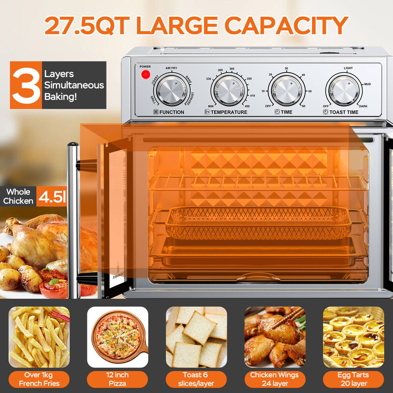 Stainless Steel 26 QT French Double-Door Air Fryer Convection Toaster Oven With 7-in-1 Multi-Function image number 2