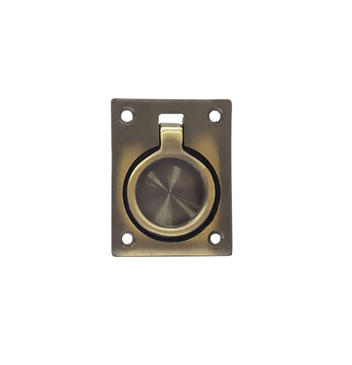 QCAA Solid Brass Flush Ring Pull, 2-1/2"" x 1-7/8"", Antique Brass, 1 Pack, Made in Taiwan