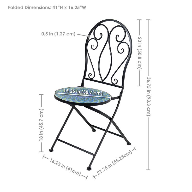 Sunnydaze Mosaic Tile Bistro Chair with Iron Frame - 2-Pack