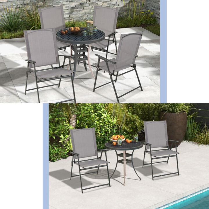 Hivvago 2 Pieces Patio Folding Chairs with Armrests for Deck Garden Yard