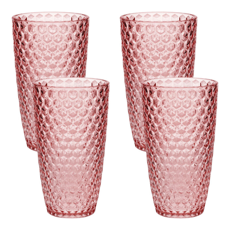 Set of 4 Geometric Acrylic Stemless Highball Glasses for Cocktails and Mixed Drinks