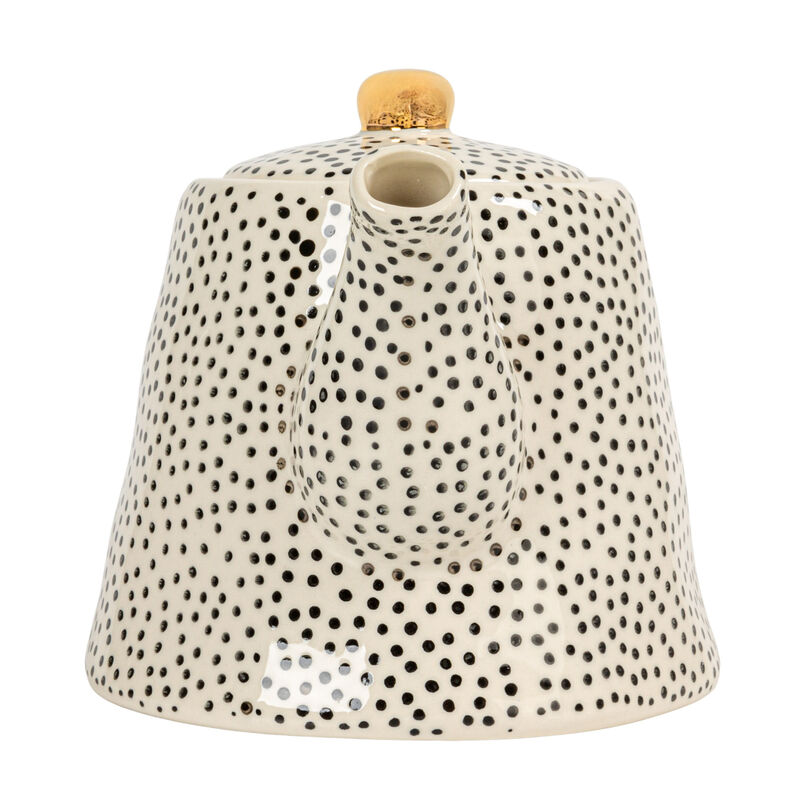 32-Ounce Stoneware Teapot with Black Speckles and Gold Electroplated Accents, Black and White image number 6