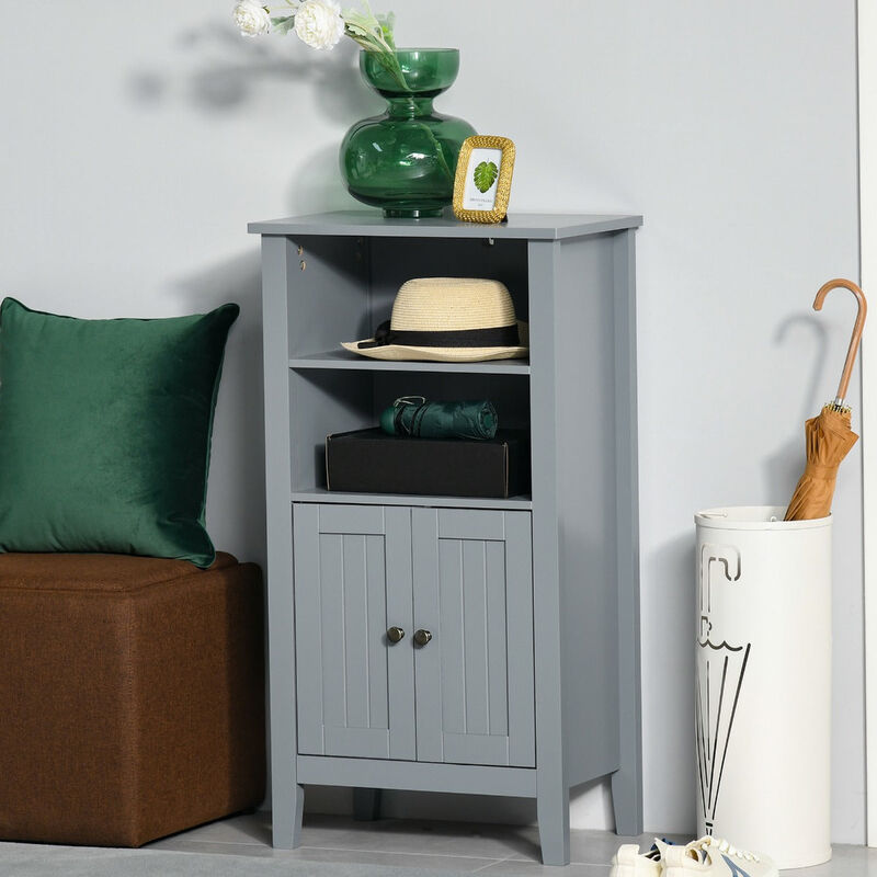 Grey Bathroom Organizer: Small Floor Cabinet with Double Doors