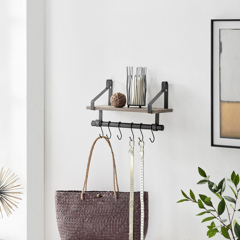 Amelia Metal Bracket Shelf With Towel Rod and Hanging Hooks