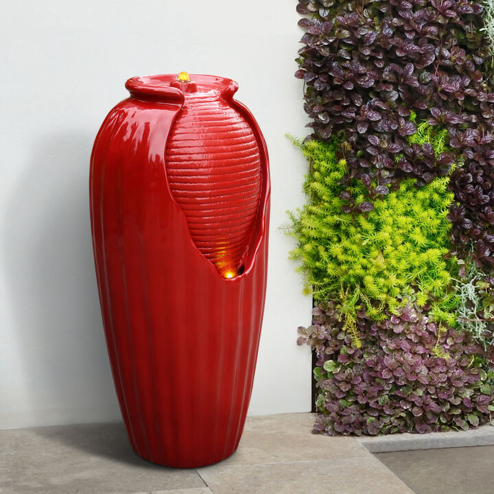 Modern Vase Water Fountain with LED, Red