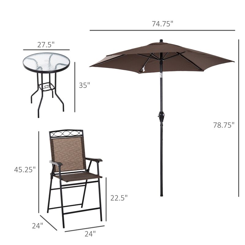 Brown Bistro Duo: 2-Person Patio Bar Set with Tilting Umbrella