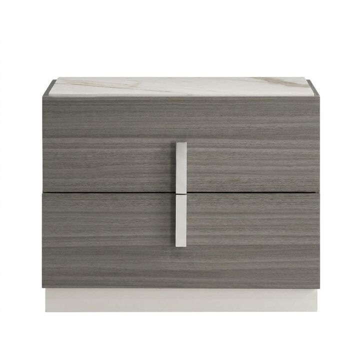 Altima Maple Nightstand with Faux Carrara Marble Top, Chrome Pulls and Floating Base