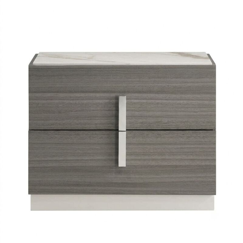 Altima Maple Nightstand with Faux Carrara Marble Top, Chrome Pulls and Floating Base image number 0