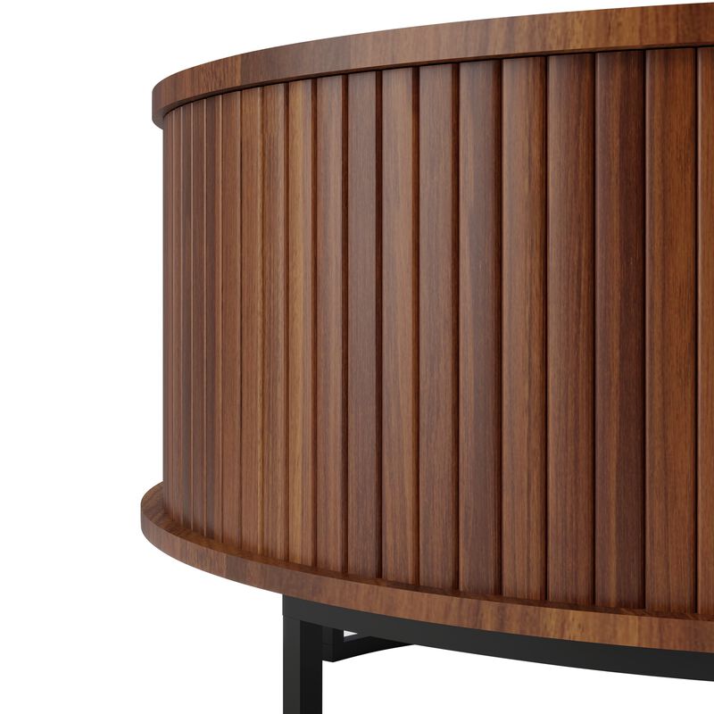 31.5" Modern Round Lift-Top Coffee Table with Hidden Storage, Walnut Wooden Living Room Table image number 4