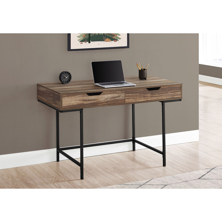 Monarch Specialties I 7557 Computer Desk, Home Office, Laptop, Storage Drawers, 48"L, Work, Metal, Laminate, Brown, Black, Contemporary, Modern