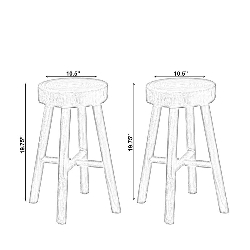 Antique Round Wooden Chair Log Cabin Stools Set of 2