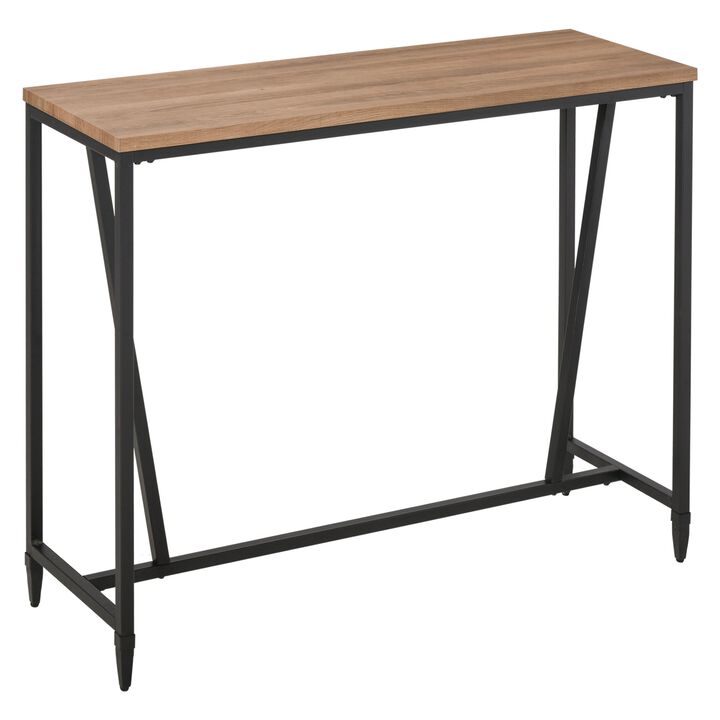 Rustic Brown Bar Table: Pub-Height Table with Metal Legs
