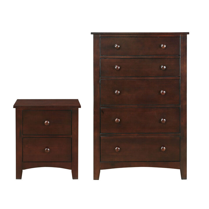 Contemporary Dark Oak Finish 1pc Chest of Drawers Plywood Pine Veneer Bedroom Furniture 5 drawers Tall chest