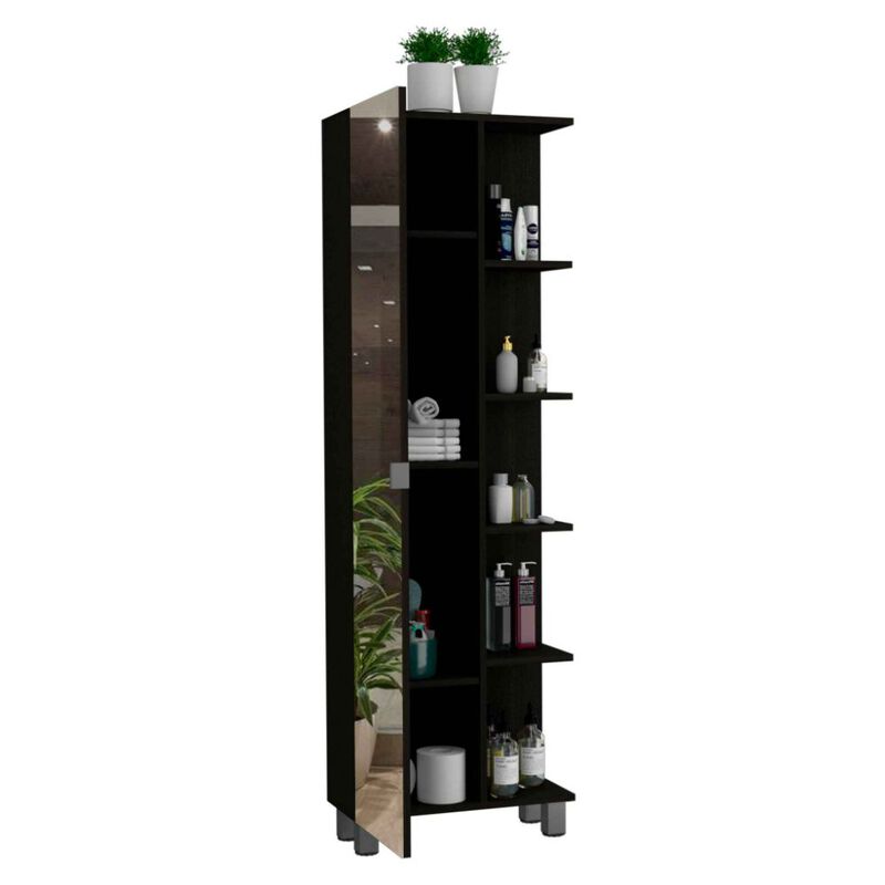 Mirror Linen Cabinet Reno, Bathroom, Black